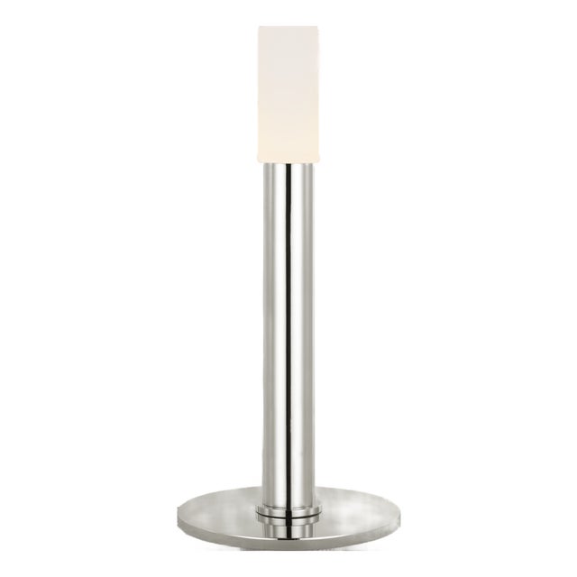 Kelly Wearstler by Visual Comfort Signature Rousseau 10" Rechargeable Accent Lamp in Polished Nickel with Etched Crystal For Sale