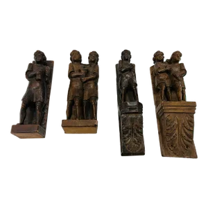Late 19th Century Set of Four Figurative Oak Carvings