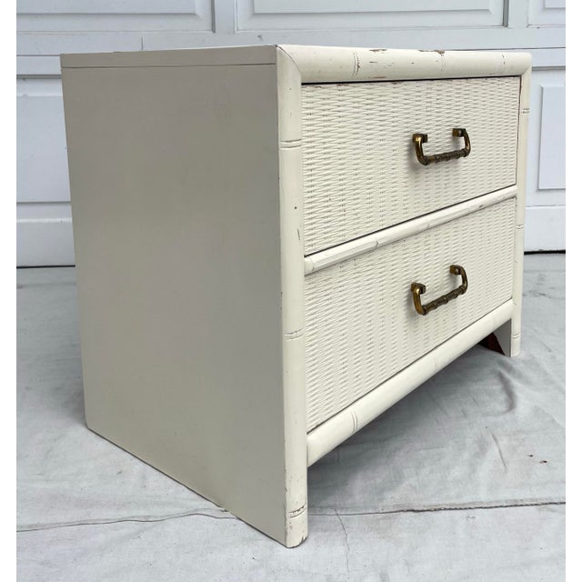 Mid-Century Modern 1960's White Faux Bamboo 2-Drawer Nightstand For Sale - Image 3 of 11