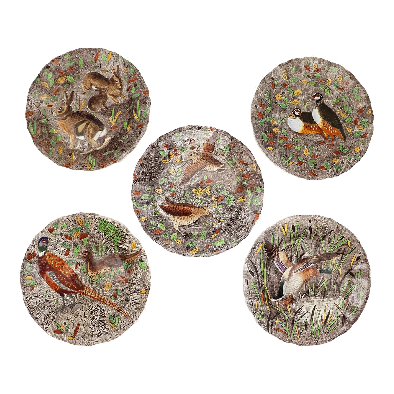1960s Set of Five Gien France Rambouillet Dinner Plates Hare, Hand ...