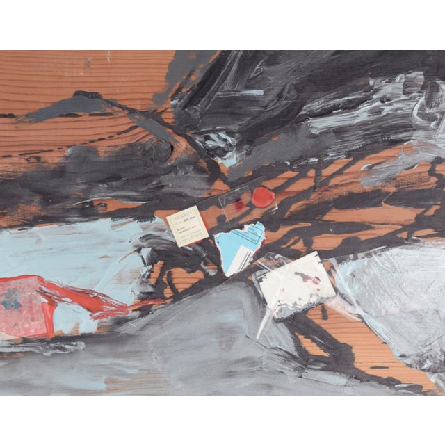 Abstract expressionist oil painting with assembled objects by Bay Area artist Michael Pauker (American, b. 1957)....