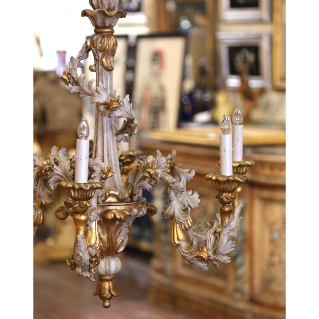 Mid-Century Italian Rococo Painted and Gilt Composition Six-Light Chandelier For Sale - Image 10 of 14