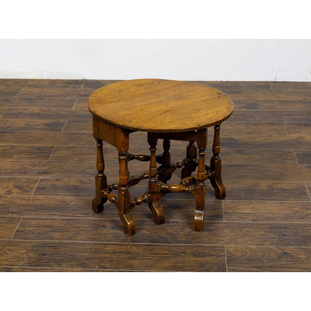 19th-Century English Oak Gateleg Table with Drop Leaves and Turned Legs For Sale - Image 9 of 12