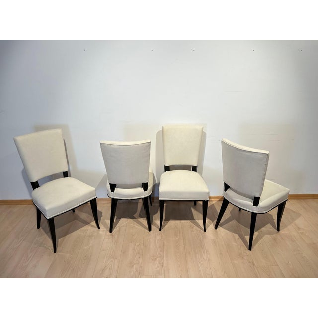 Art Deco Chairs in Black Lacquer in Cream Velour, France, 1930s, Set of 8 For Sale - Image 12 of 18