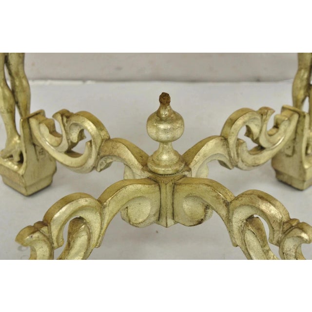 Wood Vintage Art Deco Carved Female Dancer Silver Gold Round Coffee Side Table For Sale - Image 7 of 12