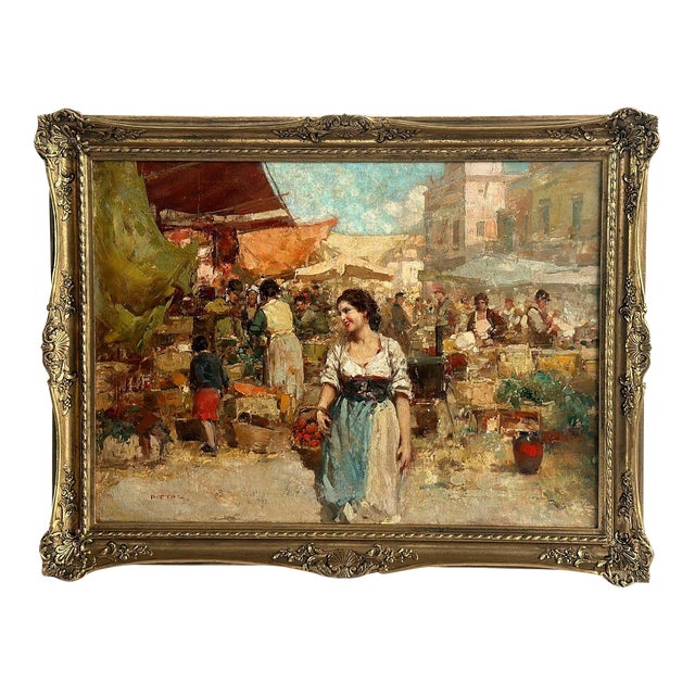 1920s Oil on Canvas of Italian Market Scene by Giuseppe Pitto For Sale