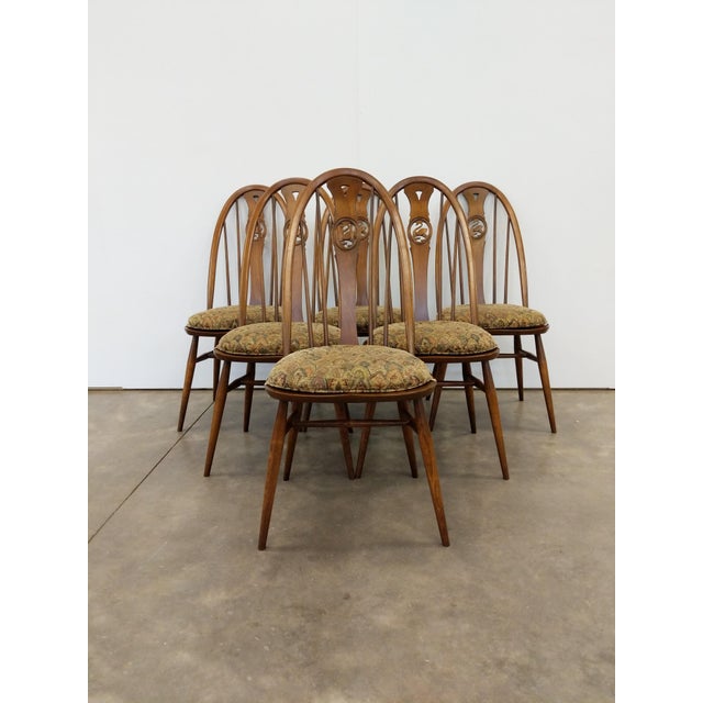 Wood Set of 6 Vintage Mid Century Modern Dining Chairs by Ercol For Sale - Image 7 of 11