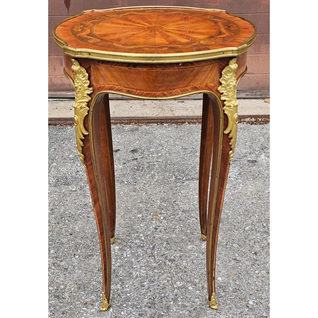 Late 19th Century Haentges Freres Attributed Gilt-Bronze and Kingwood Tulipwood Inlaid Gueridon. Paris, Circa 1890s For Sale - Image 5 of 12
