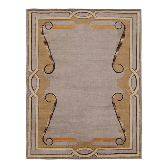 Rug & Kilim’s Modern French Art Deco Style Rug in Gray with Geometric Pattern - 12x16 For Sale