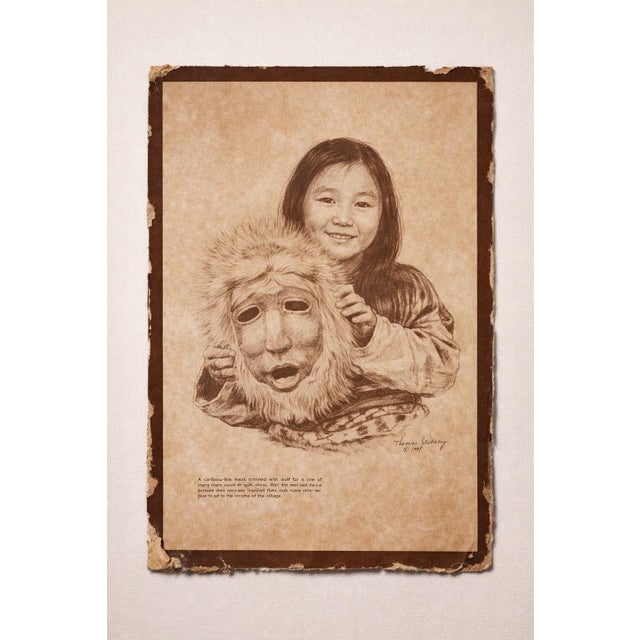 Set of Three Signed 1972 Inuit-Themed Sepia Prints on Aged Paper — Authentic Patina, Designer Wall Art For Sale - Image 4 of 8