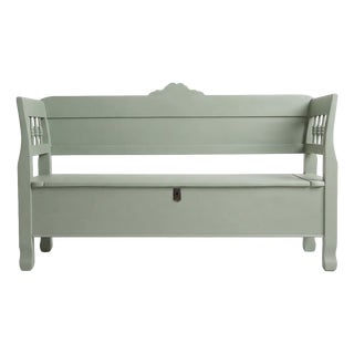 Vintage Hungarian Refurbished Wooden Storage Bench in Sage Green, 1920s For Sale
