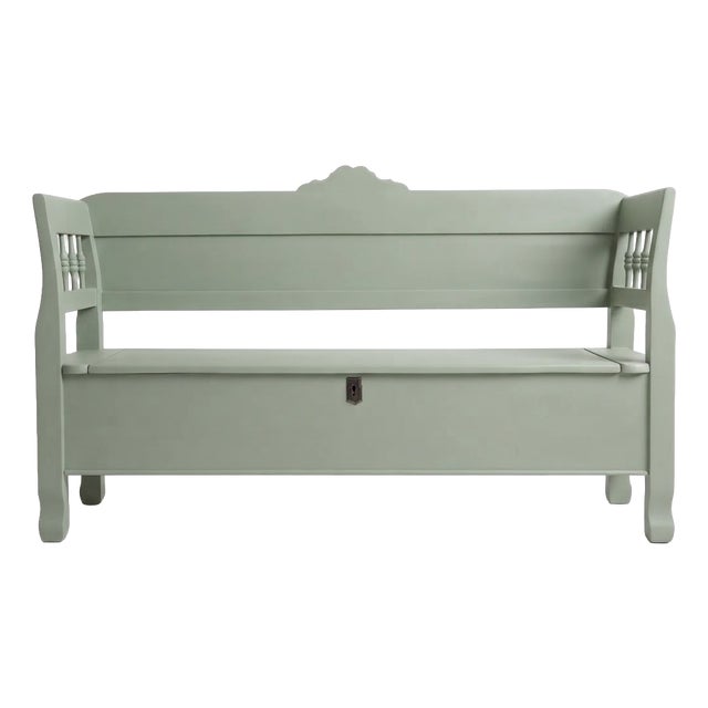 Vintage Hungarian Refurbished Wooden Storage Bench in Sage Green, 1920s For Sale