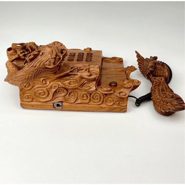 Vintage Chinese Carved Dragon Phoenix Hardwood Telephone Huanghuali Style Ruyi Motif For Sale - Image 13 of 15