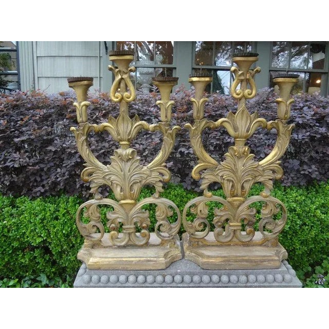 Baroque Large Italian Baroque Giltwood Altar Candelabra-Pair For Sale - Image 3 of 11