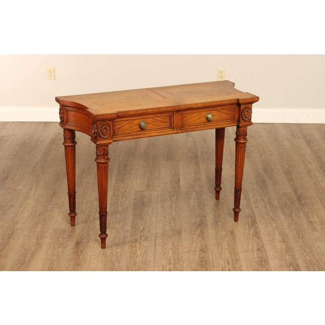 High Quality American Made Extendable Console Server, With Two Dovetailed Felt-Lined Drawers, Includes Two Leaves