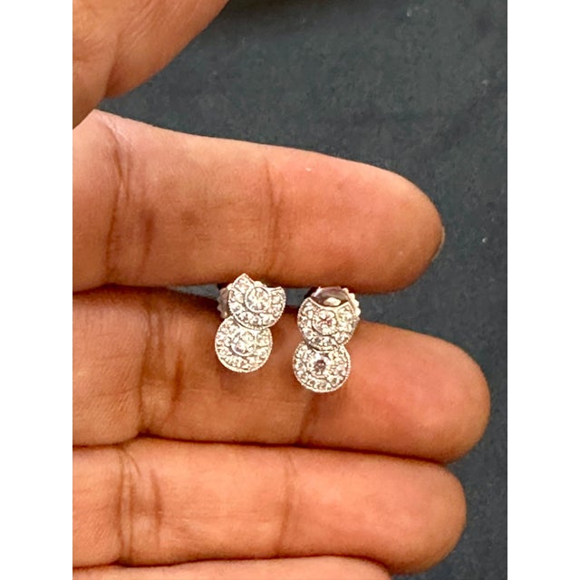 1 Carat, Cluster Stud Earrings 14 Karat White Gold Post Back, Great Value For Sale - Image 4 of 18