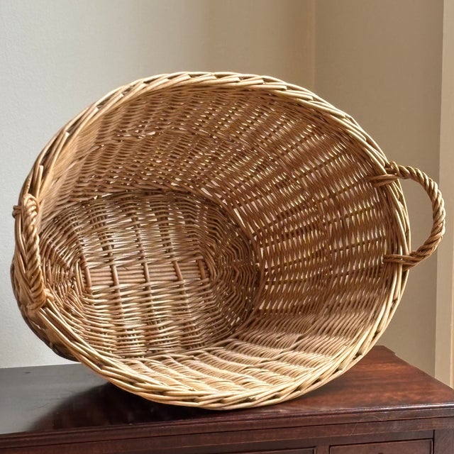 Vintage French Style Wicker Laundry Basket For Sale - Image 11 of 16