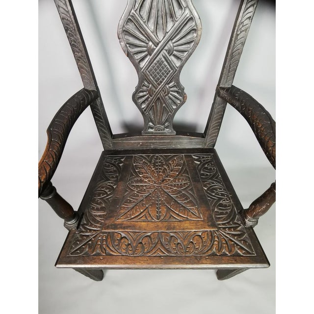 Antique Georgian Elbow Chair, Carved Oak, Gothic Style For Sale - Image 4 of 10