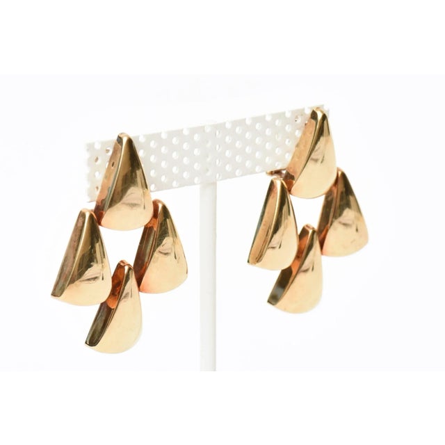 Vintage 14 Karat Gold Pierced Lever Back Sculptural Chandelier Earrings Italian Pair Of For Sale - Image 4 of 10