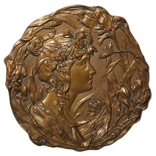Art Nouveau Bronze Wall Relief For Sale