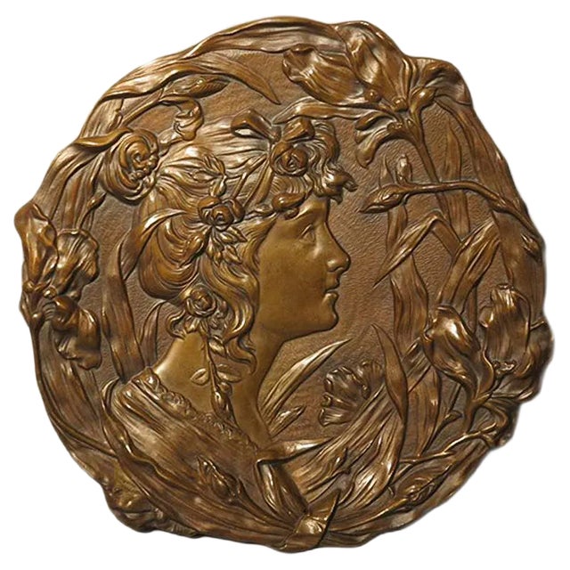 Art Nouveau Bronze Wall Relief For Sale