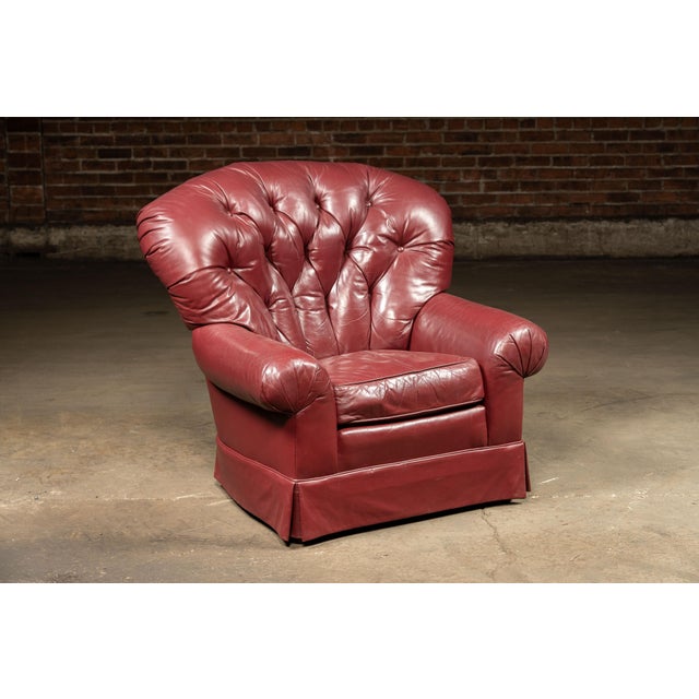 Vintage Tufted Leather Churchill Chair With Ottoman in Burgundy For Sale - Image 4 of 11