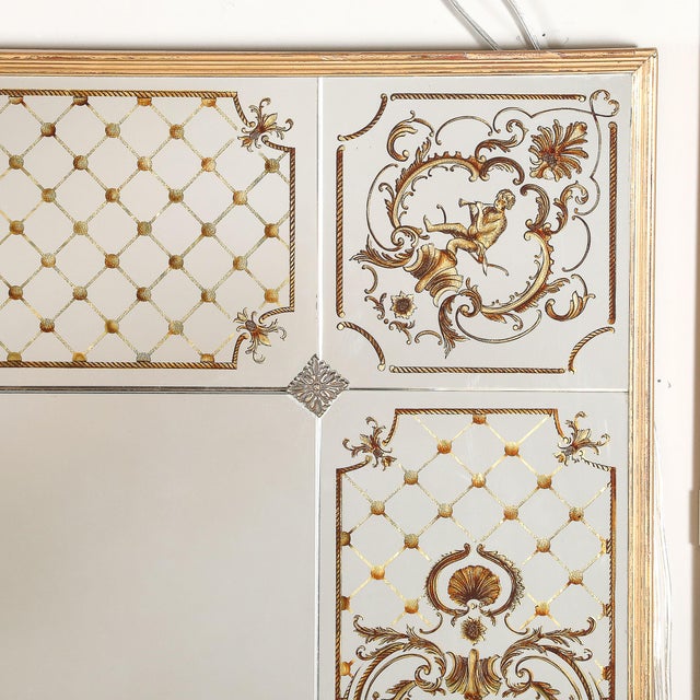 Wood Art Deco Giltwood Wall Mirror With Ornate Eglomise Border & Mythological Motifs For Sale - Image 7 of 12