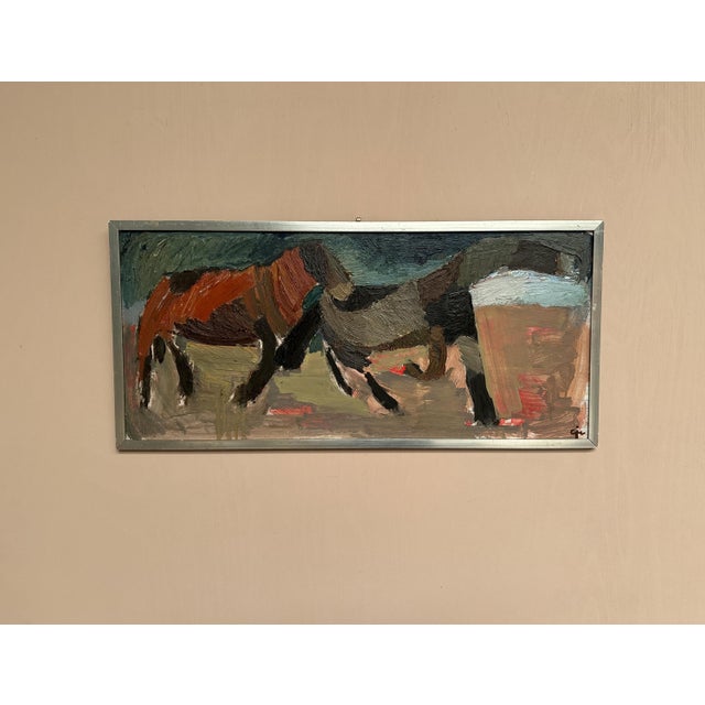 Calle Johansson, Two Horses, 1959, Oil Painting on Panel, Framed For Sale - Image 7 of 15