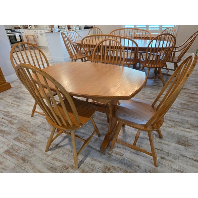 Hunt Country Furniture Oak Dining Extension Table & Chairs For Sale In New York - Image 6 of 12