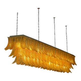 Monumental Rectangular Amber “Felci” Murano Glass Chandelier For Sale