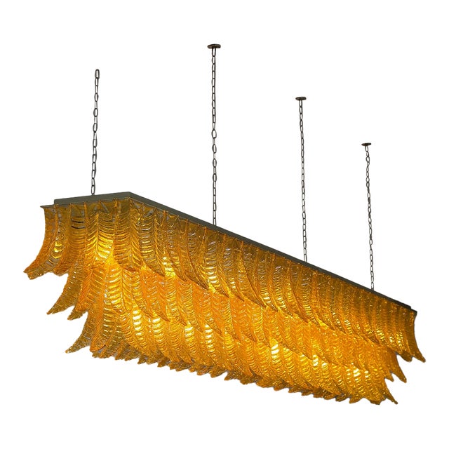 Monumental Rectangular Amber “Felci” Murano Glass Chandelier For Sale