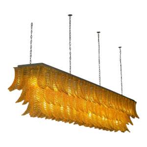 Monumental Rectangular Amber “Felci” Murano Glass Chandelier