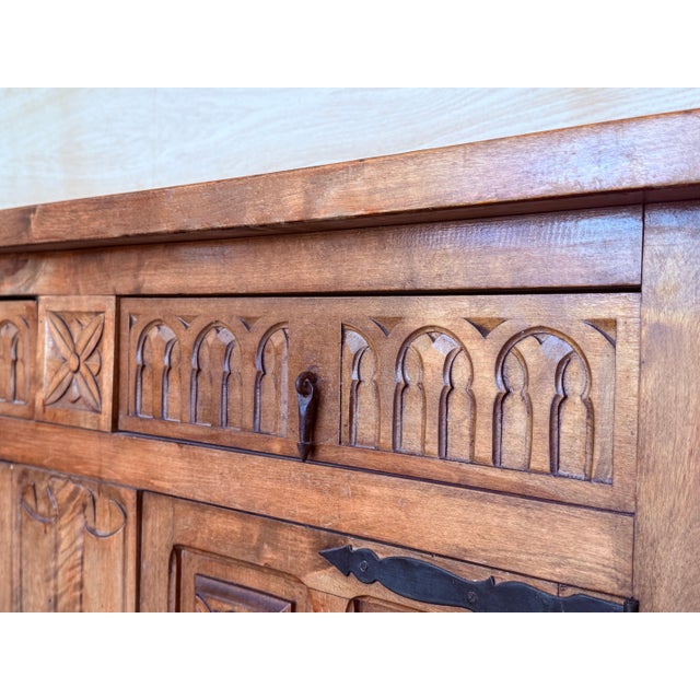 Late 19th Century Late 19th Century Spanish Baroque Carved Walnut Tuscan Two Drawers Credenza or Buffet For Sale - Image 5 of 18