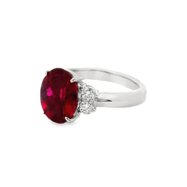Rubellite Tourmaline Diamond Platinum Ring Size 5.75 For Sale - Image 4 of 4