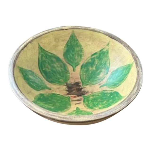 Contemporary Hand-Painted Wood Bowl For Sale