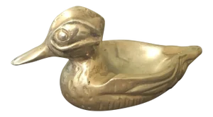 Mid-Century Modern Solid Brass Wood Duck Ashtray