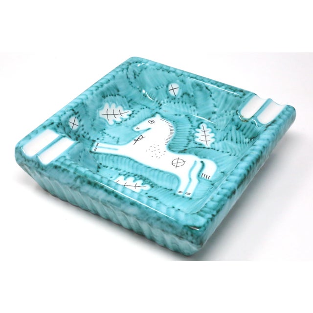 Mid-Century Modern Vintage Mid-Century Cantagalli Turquoise Majolica Horse Ashtray For Sale - Image 3 of 9