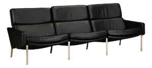 Black Leather FK-883 Three-Seat Sofa by Preben Fabricius & Jorgen Kastholm
