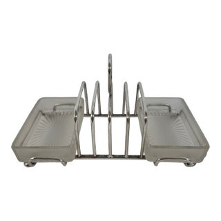 Antique Barker Brothers & Cie English Silverplated Toast Rack With Condiment Dishes For Sale