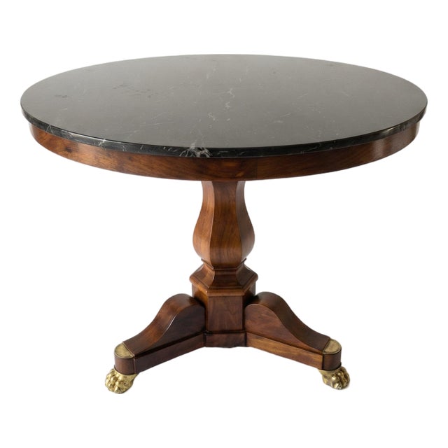 19th Century French Restauration Round Black Marble Pedestal Table With Paw Feet For Sale