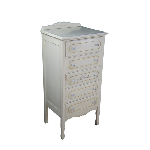 French Provincial Vintage French Provincial White Painted Lingerie Chest Semainier Dresser Chic 45" For Sale - Image 3 of 12
