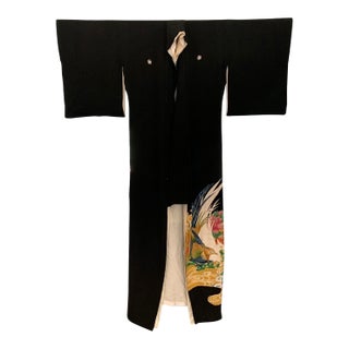 Vintage Japanese Formal Black Silk Kimono For Sale