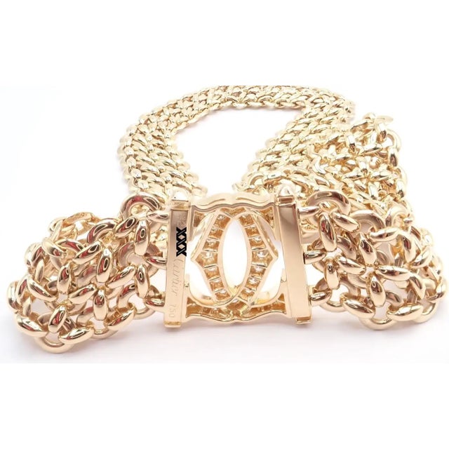 1990s Cartier Penelope Diamond Double C Three Row Yellow Gold Necklace For Sale - Image 12 of 17