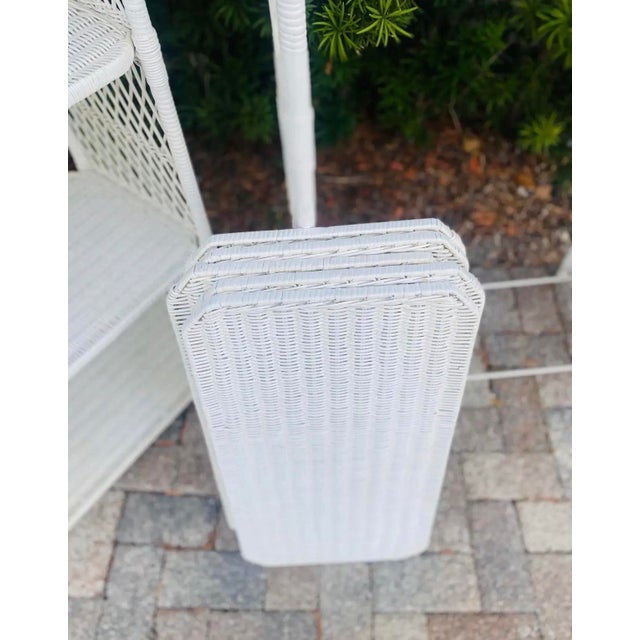 1970s Vintage Boho Chic Arched Rattan & Wicker Bookcases Étagère- a Pair For Sale - Image 10 of 12