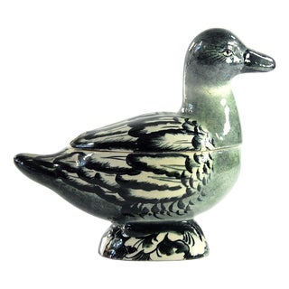 Italian Handpainted Ceramic Duck Lidded Container, 1960s-1970s For Sale
