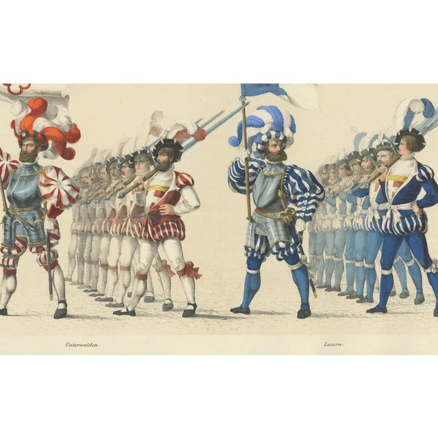 The Cantons of Unterwalden and Lucerne – A Display of Swiss Unity and Tradition : This impressive hand-colored lithograph...