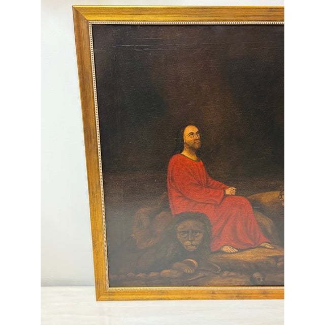 Textile 19th Century Biblical Mythology Oil Painting Daniel in the Lions' Den Attributed to Isaac Findler, Signed & Dated 1881 For Sale - Image 7 of 18