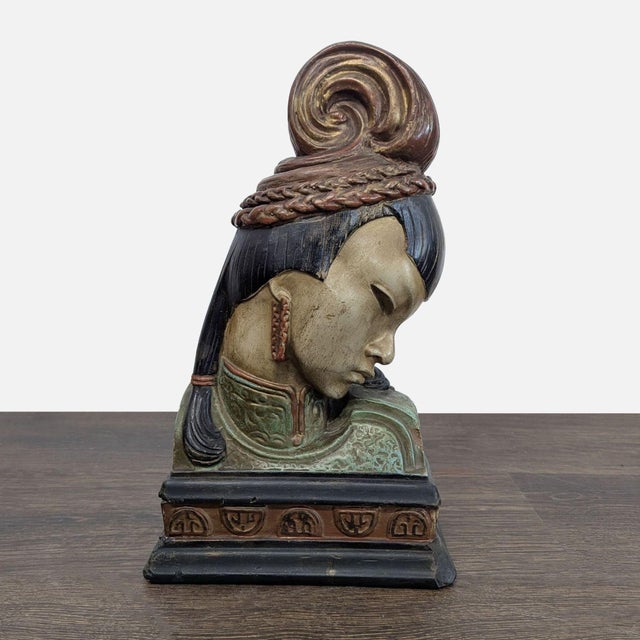 Pair of Vintage Bookends With Asian Inspired Busts For Sale - Image 4 of 18