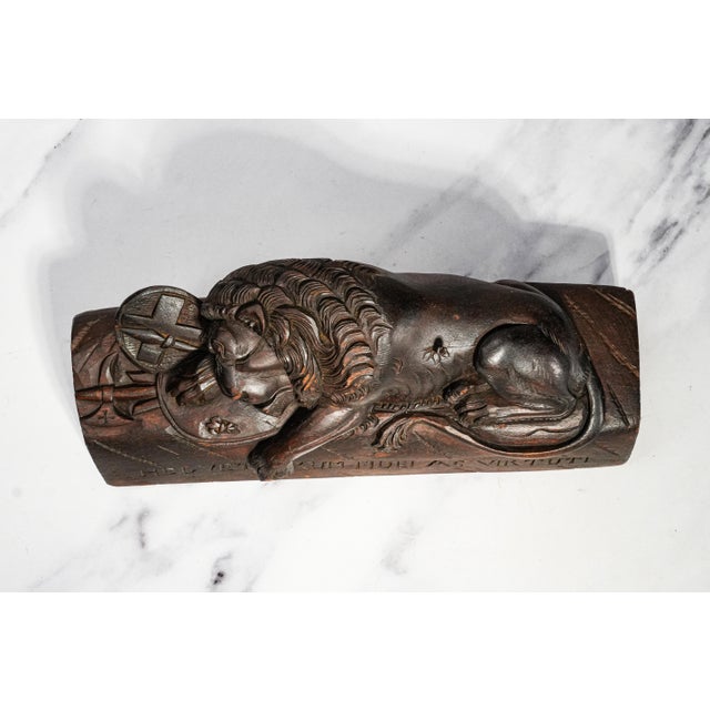 Large 19th Century Antique Lion of Lucerne Grand Tour Wood Sculpture Statue Hand Carved Swiss European Art Switzerland Home Decor For Sale - Image 11 of 17