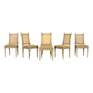 Set of Six Late 19th Century French Louis XVI Style Painted Cane Back Dining Chairs For Sale